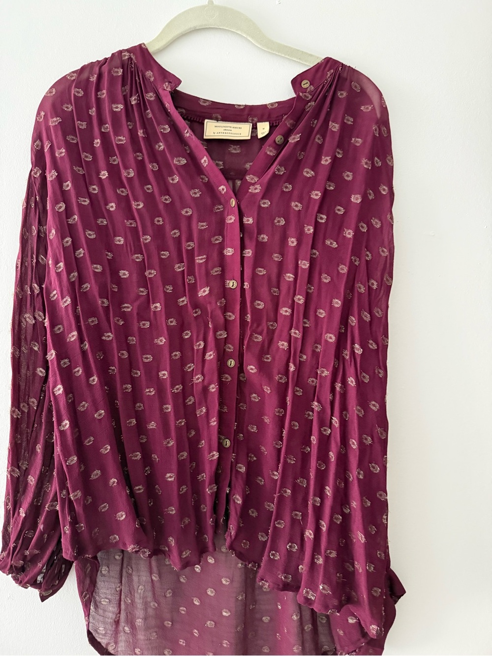 Relaxed Button-Front Blouse in Deep Berry